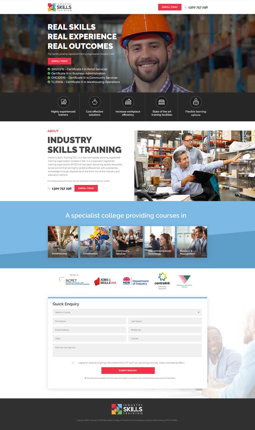 Industry Skills Training website design